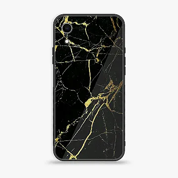 iPhone XR Black Marble Series Design 3 Metal Print Case – Soft Shockproof Bumper Cover (CS-20258)